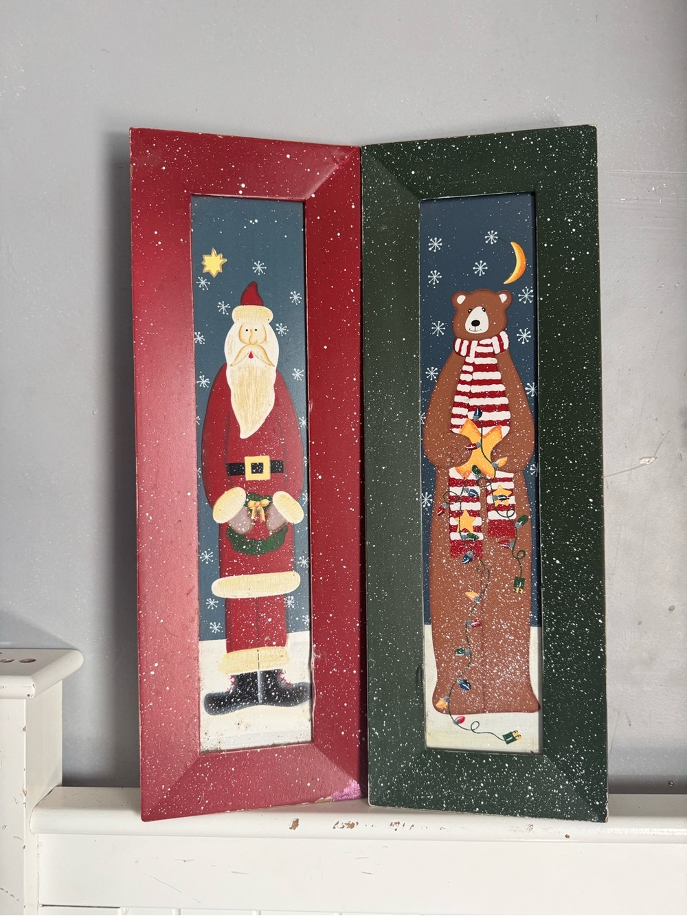 Home Interiors Red Santa & Green Bear Holiday Wall Panels